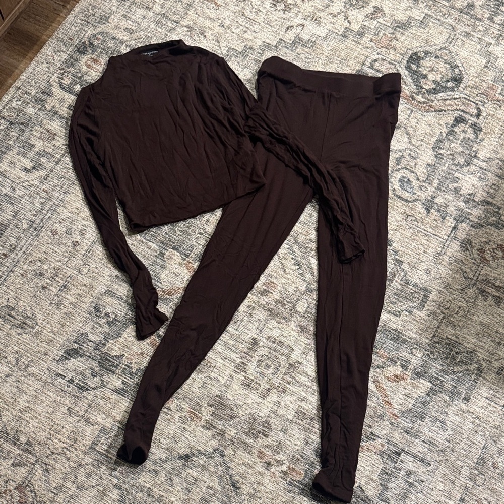 Naked Wardrobe Dark Brown Leggings Set